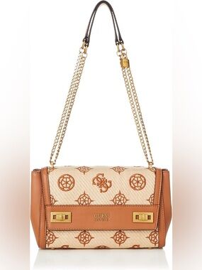 GUESS Katey Flap Shoulder Bag Natural/Cognac